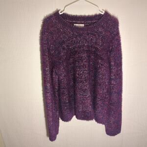 Lou & Grey for LOFT Fuzzy Textured Sweater Purple Blue Long Sleeve Women’s XL